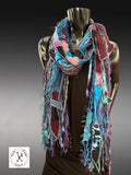 Pop culture vibrant color scarf, Artisan Boho Art Scarf – Upcycled Fabric & Fiber Statement Wrap