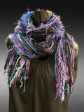 Boho Indie style art scarf in jewel tones and Blue purple aqua