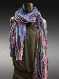 Boho Indie style art scarf in jewel tones and Blue purple aqua