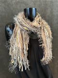 Handmade bohemian fringie petite scarf in ivory beige taupe, Unique gifts