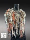 Handmade Knit Poncho: Bohemian chic style, Avant Garde Fringed shoulder wrap in gray rust