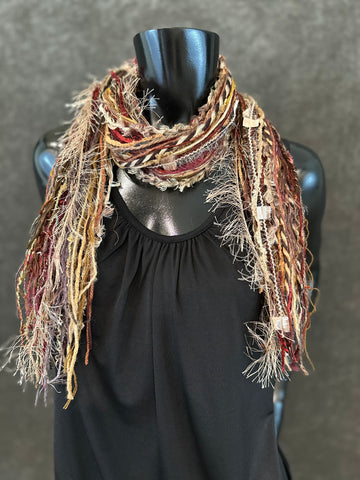 Boho style scarf in autumn burgundy brown tan, funky scarves