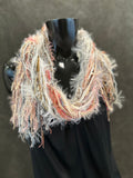 Boho Art yarn fringie scarf in peach pink creams. Bohemian fashion