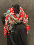 Christmas color Grinch scarf with ribbons, ugly sweater, polka dot scarf