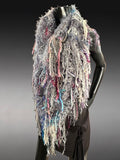 Hand Knit Boho style Poncho, Fringed shaggy gray lavendar neutral poncho, shoulder wrap.