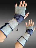 Fabric knit upcycled arm warmers, wrist cuffs, fabric fingerless gloves, upcycled sweater sleeves, arm warmers, Glovies - fingerless mittens