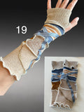 Fabric knit upcycled arm warmers, wrist cuffs, fabric fingerless gloves, upcycled sweater sleeves, arm warmers, Glovies - fingerless mittens