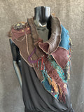 Woven saori style luxury eclectic style poncholette shoulder wrap, deconstructed fashion