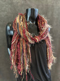 Fringie scarf in burgundy beige shades, Fringe Scarf, bohemian style, boho chic