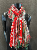Christmas Scarf, Grinch Fringie, Christmas color red, green red and white with polka dots and lime green, fashion scarf for Christmas, dots