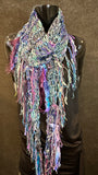 Lightweight knit seafoam mint purple scarf, bohemian jewel tone triangle -shape Scarf, ribbon knit scarf