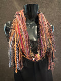 Boho style luxury indie scarf in Autumn shades of burgundy rust brown fuscia