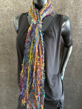 Mardi Gras fringie yarn scarf, vibrant color rainbow fringe scarf