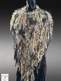 Poncho in neutral colors, Boho hippie fringed Poncho, shoulder wrap