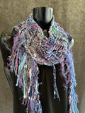 Lightweight knit purple pink scarf, bohemian jewel tone triangle -shape Scarf, ribbon knit scarf