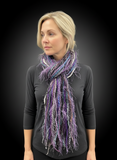Unique handmade Boho style fringe scarf in Purple blue gray, funky scarf