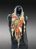 Street style Boho Statement Scarf, avant garde gray rust Textile Art Scarf