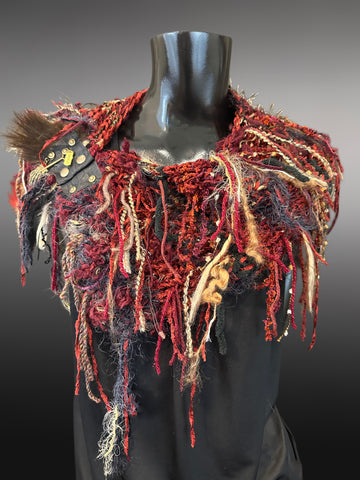 Knit Red Cowl with fringe and purse clasp, couture cosplay, game of thrones style