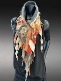 Street style Boho Statement Scarf, avant garde gray rust Textile Art Scarf