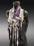 Street style Boho Statement Scarf– Post-Apocalyptic avant garde gray lavendar Textile Art Scarf (Copy)