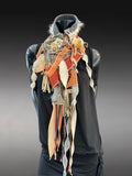 Street style Boho Statement Scarf, avant garde gray rust Textile Art Scarf