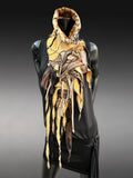 Street style Boho Statement Scarf– Post-Apocalyptic avant garde mustard yellow Textile Art Scarf