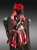 Bold red black couture eco-friendly fabric scarf, pull-through scarf, avant garde scarf