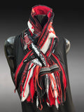 Bold red black couture eco-friendly fabric scarf, pull-through scarf, avant garde scarf