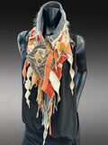 Street style Boho Statement Scarf, avant garde gray rust Textile Art Scarf