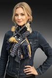 Blonde model with everyday elegant makeup wearing scarf