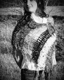 Hand Knit Boho style Poncho, Fringed Knit neutral poncho, shoulder wrap.