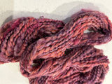 Hand spun merino silk knitting yarn, pink purple yarn, 48 yards, hand dyed