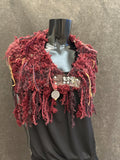 Knit bohemian inspired fantasy burgundy red cowl with snap closure, artwear, Viking style