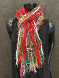 Christmas Color Fringie art yarn Scarf, red, green, lime, white pink glitzy yarns, secret Santa gift, ugly sweater