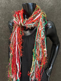 Christmas Color Fringie art yarn Scarf, red, green, lime, white pink glitzy yarns, secret Santa gift, ugly sweater