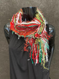 Christmas Color Fringie art yarn Scarf, red, green, lime, white pink glitzy yarns, secret Santa gift, ugly sweater