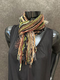 Fringie Yarn Scarf, black blue green luxury art yarn Scarf, boho fashion, short scarf