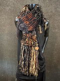 Fringed artistic knit boho scarf, Neutral black beige, Bohemian scarf, indie fashion, artwear, Funky fashion, Women gifts