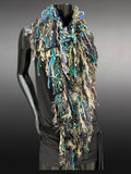 Poncho in teal green brown, Boho hippie fringed Knit handmade Poncho, shoulder wrap