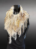 Luxury women poncho, Fur poncholette, Knit fringed winter white cowl with fringe