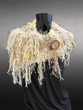 Luxury women poncho, Fur poncholette, Knit fringed winter white cowl with fringe