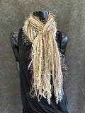 Fringie Yarn Scarf in winter white, handmade long Scarf, boho fashion