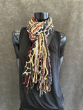 Fringie scarf in burgundy beige shades with giraffe print, bohemian style, boho chic