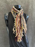 Fringie scarf in burgundy beige shades with giraffe print, bohemian style, boho chic