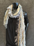 Fringie Yarn Scarf in winter white, taupe cream Beige Scarf, boho fashion, fringe scarf