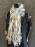 Fringie Yarn Scarf in winter white, taupe cream Beige Scarf, boho fashion, fringe scarf