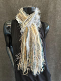 Fringie Yarn Scarf in winter white, taupe cream Beige Scarf, boho fashion, fringe scarf