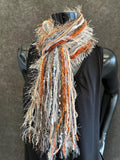 Fringie Yarn Scarf, Gray Rust Tan handmade boho funky Scarf