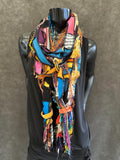 Pop culture vibrant color rainbow Boho fabric plus art yarn Scarf, street style scarf