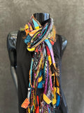 Pop culture vibrant color rainbow Boho fabric plus art yarn Scarf, street style scarf